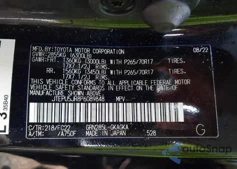 2023 Toyota 4Runner Se/Sr5/Sr5 Premium/Limited/Trd Sport/Trd Off Road/Trd Off Road Premium/Trd Pro from USA, damaged, VIN JTEPU5JR8P6089848